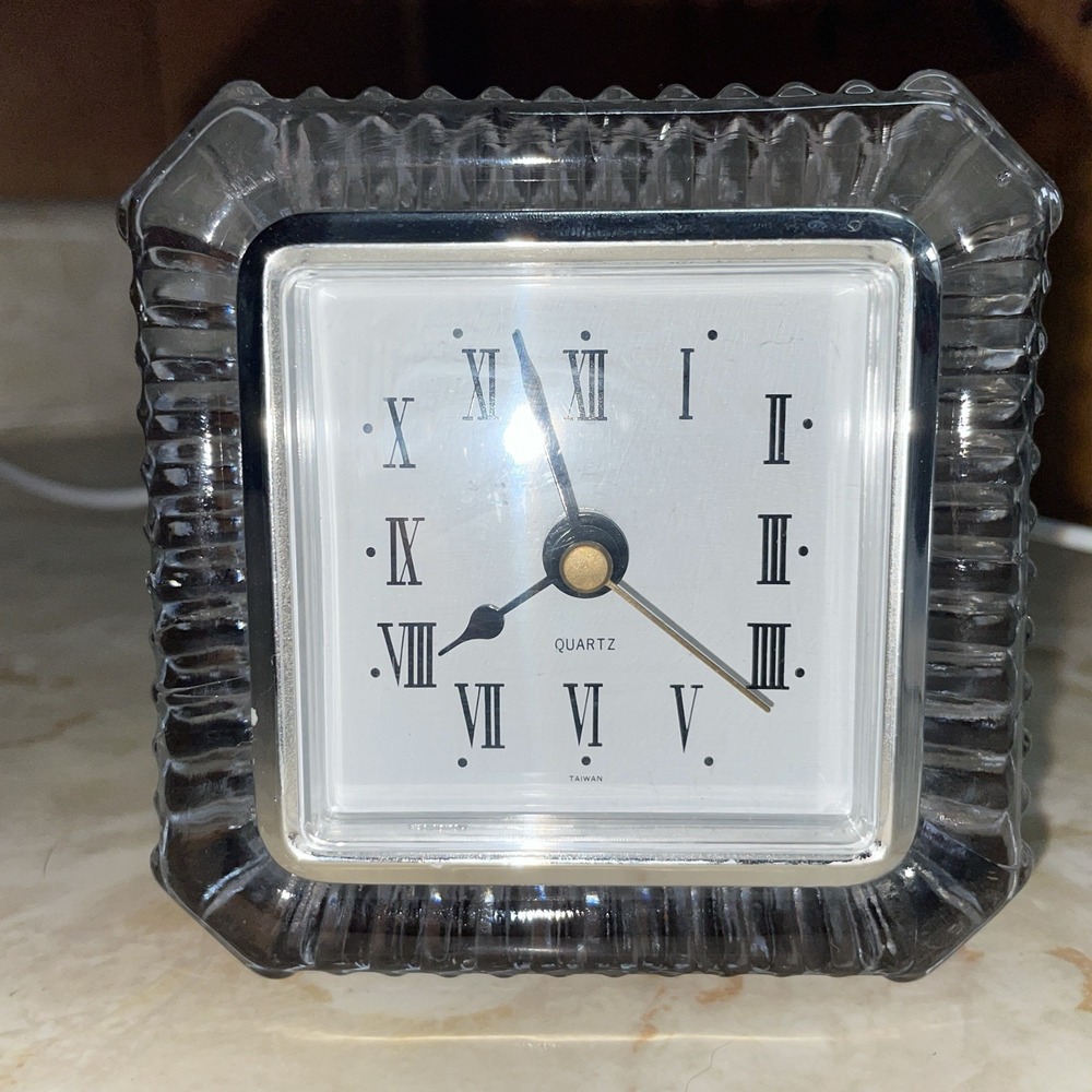 Lead Crystal Framed Square Shelf Quartz Clock TESTED‎ WORKS